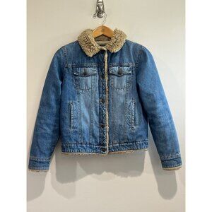 Big Rock Canyon Denim Trucker Jacket Womens M Fleece Collar Quilted Y2K